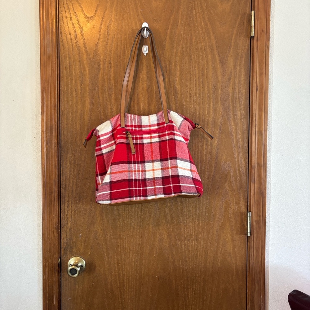 Sonoma Red and Tan Plaid Tote Bag